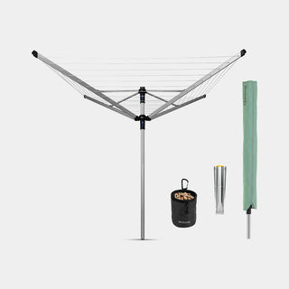 Brabantia Rotary Dryer Lift-o-Matic Advance 50 metre, with Ground Spike, Cover & Peg Bag, ? 50 mm - Metallic Grey