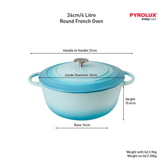Pyrolux PYROCHEF Round French Oven Duck Egg Blue 28cm/6L