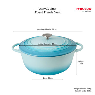 Pyrolux PYROCHEF Round French Oven Duck Egg Blue 28cm/6L