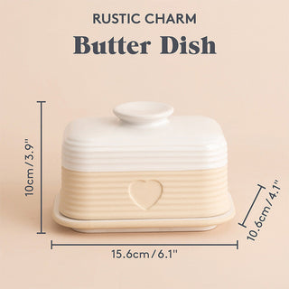 Mason Cash Rustic Charm Butter Dish, 10 x 15.6 x 10.6cm