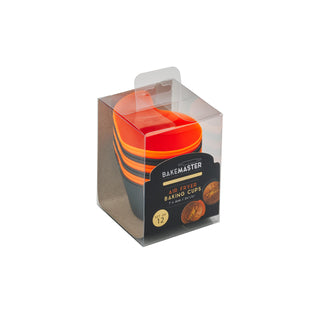 Bakemaster Silicone Baking Cups Set of 12 7 x 4cm Orange/Grey