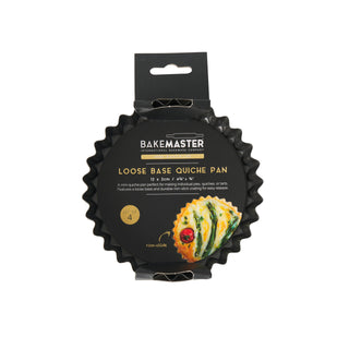 Bakemaster Loose Base Quiche Pan Set of 4 12 x 2cm - Non-stick