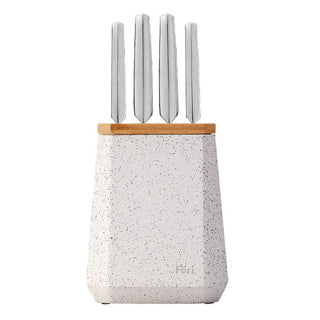 Furi Stone Knife Block Set Black and White Terrazzo 5 Piece