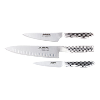 Global Classic 3 Piece Knife Set with Fluted Cooks Knife