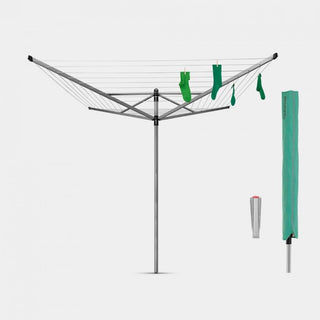 Brabantia Rotary Dryer Lift-o-Matic 60 metre, with Ground Spike & Cover, Ø 45 mm - Metallic Grey