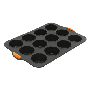 Bakemaster Silicone 12 Cup Muffin Pan, 35.5 X 24.5Cm (6.5 X 3.5Cm) - Grey